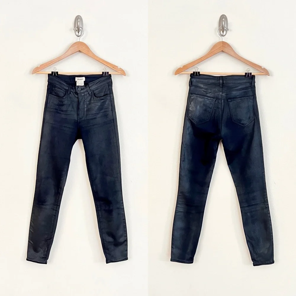 L’AGENCE Marguerite High Rise Skinny Jeans in Black Coated - Picture 3 of 8
